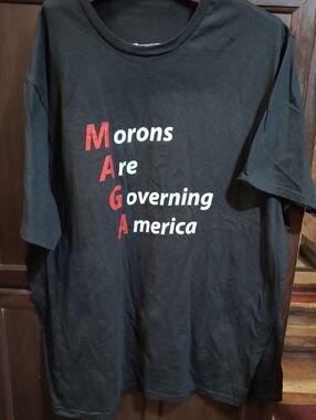 Black Short-Sleeve Graphic Political Tee with Vertical MAGA Text